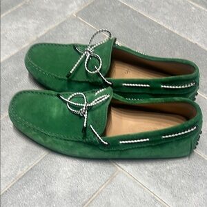 Tod’s Gommino Green Suede Driving Loafers Moccasins